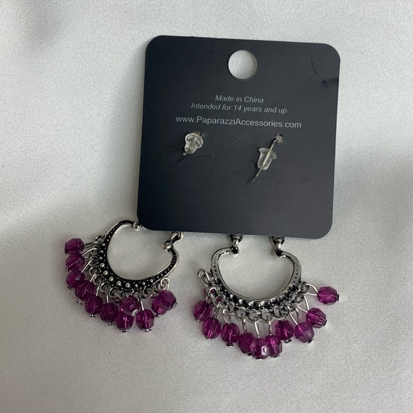 Paparazzi Earring /Babe Alert /Purple Beads - Picture 5 of 7